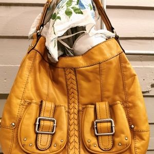 Tignanello large leather hobo bag, camel color